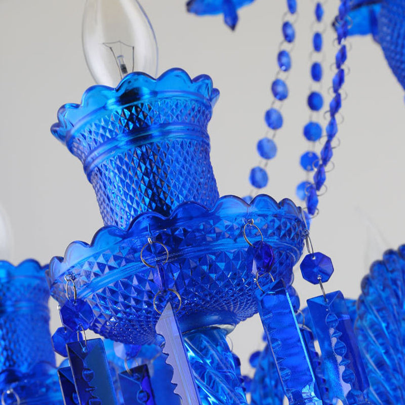 Modern Blue Crystal Pendant Chandelier Light - 8 Heads Living Room Lighting