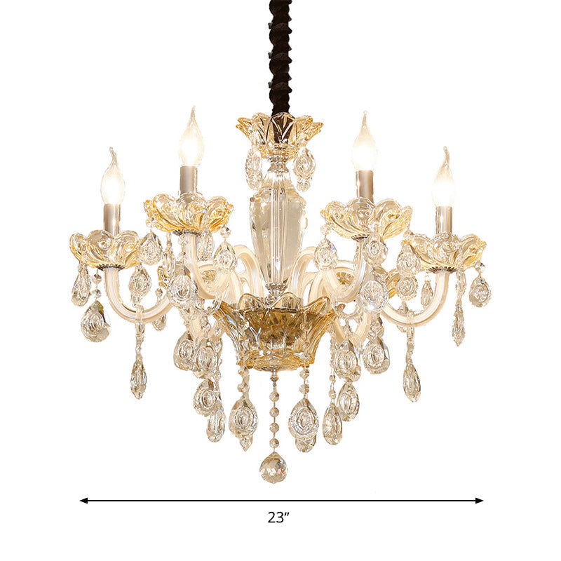Clear Crystal Modernism Candle Chandelier With 6 Amber Bulbs For Down Lighting In Living Room