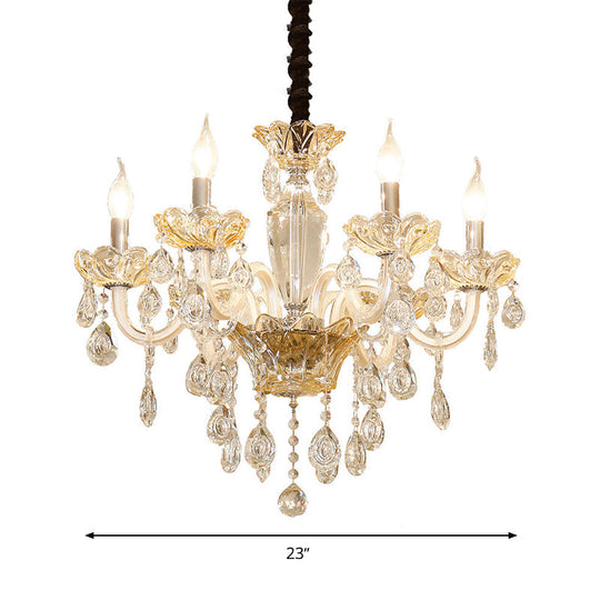 Clear Crystal Modernism Candle Chandelier With 6 Amber Bulbs For Down Lighting In Living Room