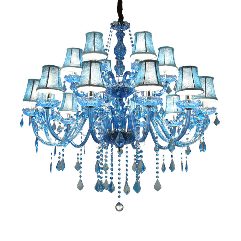 Modern Crystal Pendant Chandelier With Blue Hanging Light - 6/18 Bulbs Candle/Bell Design