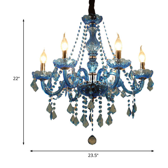 Modern Crystal Pendant Chandelier With Blue Hanging Light - 6/18 Bulbs Candle/Bell Design