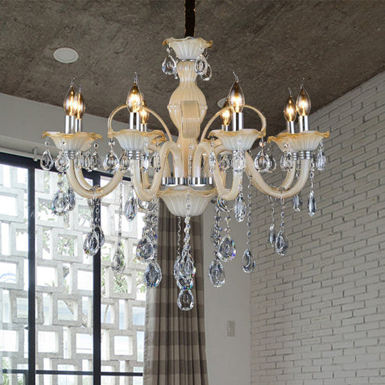 Modern 6/8/18-Light Faceted Crystal Candle Chandelier - Tan Ceiling Lamp for Living Room - Multiple Sizes