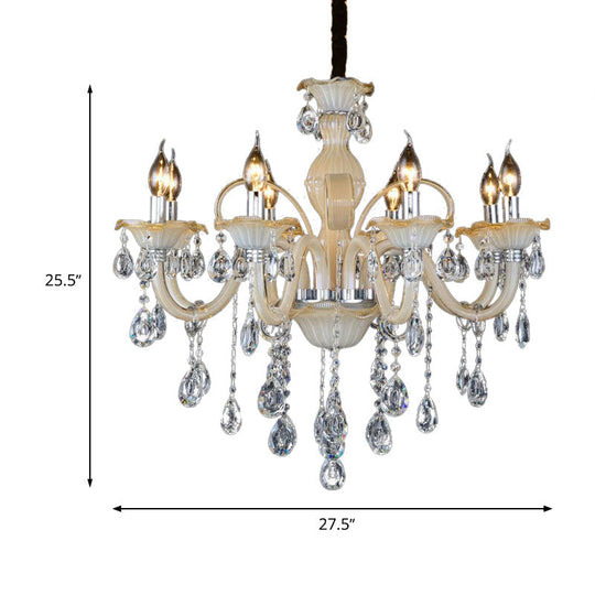 Modern 6/8/18-Light Faceted Crystal Candle Chandelier - Tan Ceiling Lamp for Living Room - Multiple Sizes
