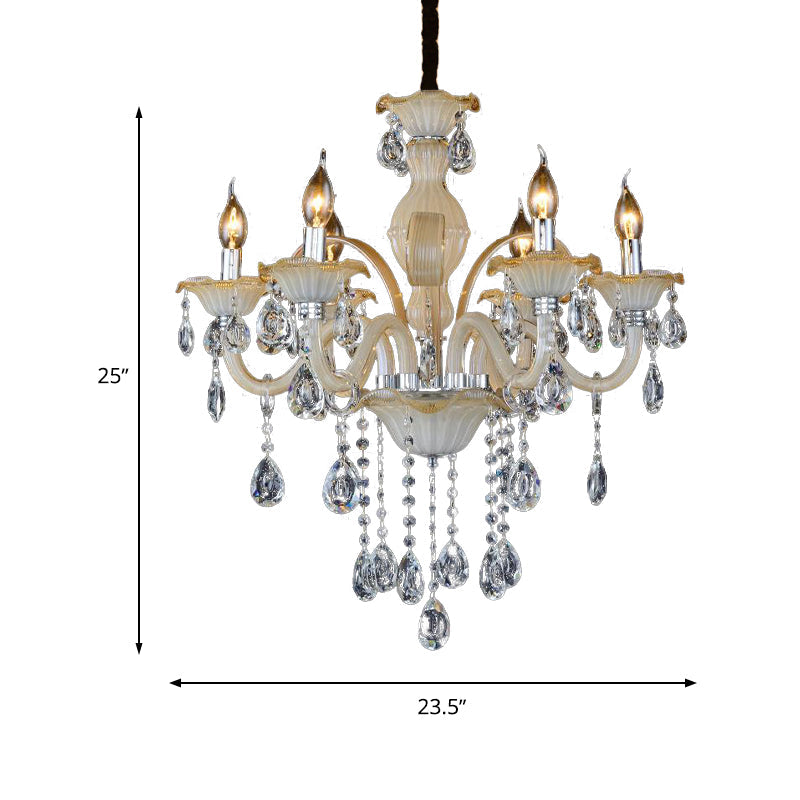 Modern Crystal Candle Chandelier 6/8/18 Light Tan Ceiling Lamp For Living Room 23.5/27.5/37.5 W