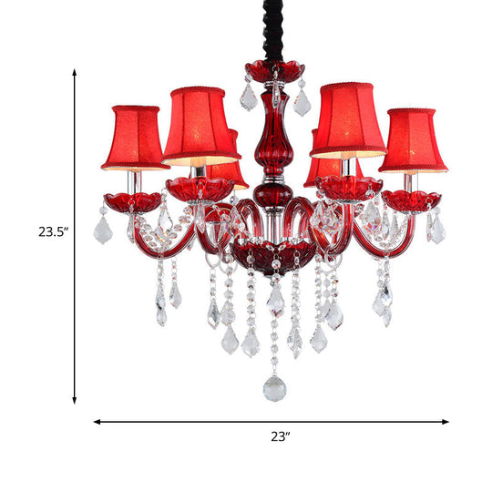 Red Modernist Flared Ceiling Chandelier: K9 Crystal Pendant Lamp (6 Bulbs) For Living Room