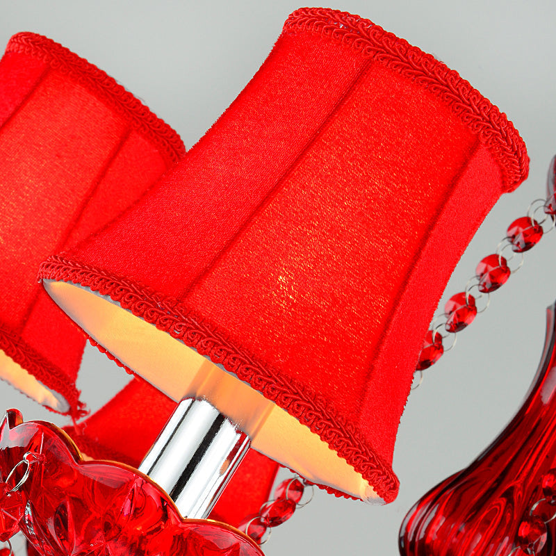Red Modernist Flared Chandelier: K9 Crystal, 6 Bulbs, Living Room Pendant