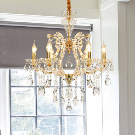 Modernist Crystal Glass Candlestick Chandelier Pendant Lamp - 6/8 Bulb Gold Ceiling Fixture For