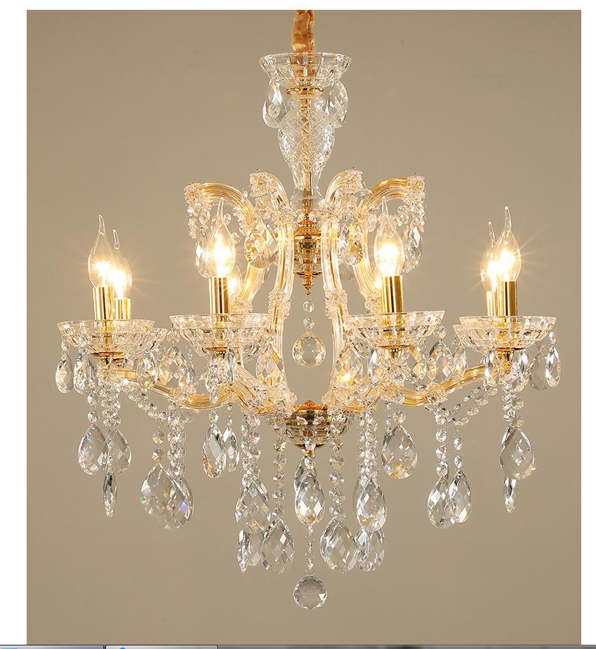 Modernist Crystal Glass Candlestick Chandelier Pendant Lamp - 6/8 Bulb Gold Ceiling Fixture For