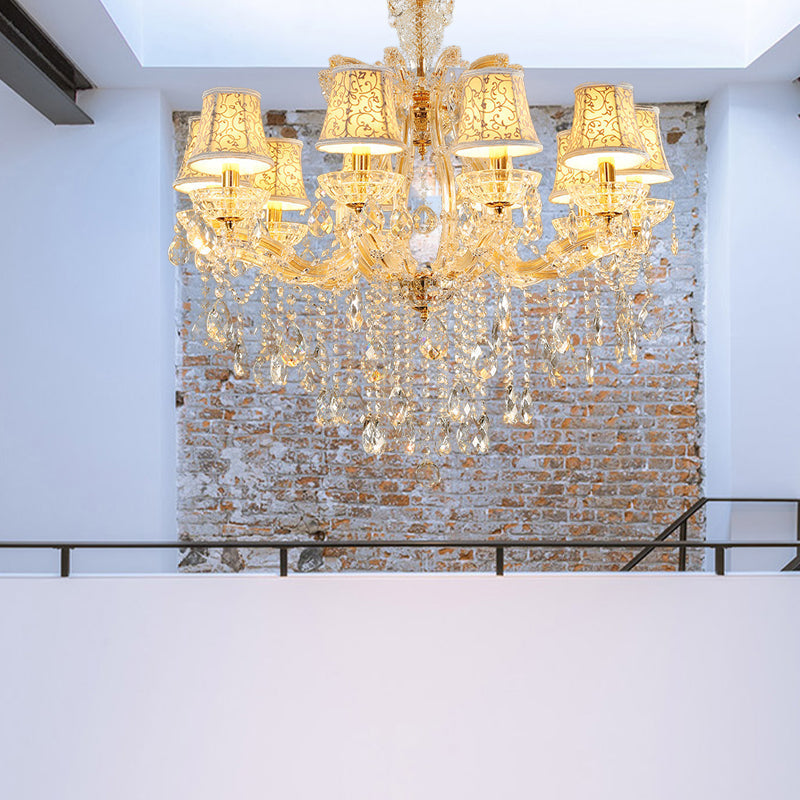 Modern Hand-Cut Crystal Teardrop Chandelier Light - 10 Heads Gold Pendant Suspension For Living Room