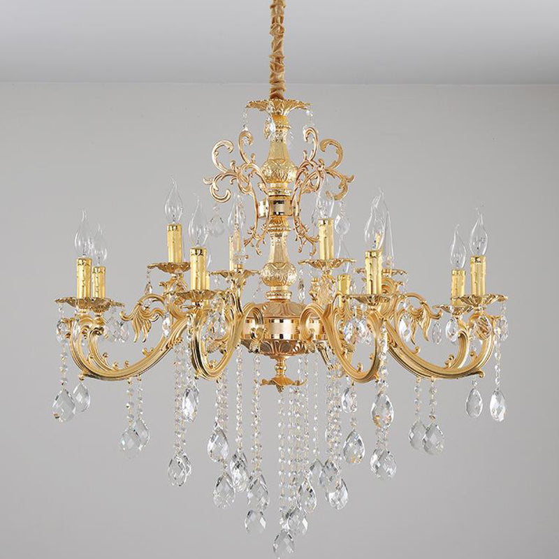 Modern Metal Candle Chandelier: 8/10/12 Light Brass Pendant With Crystal Draping 10 /