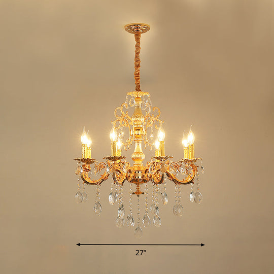 Modern Metal Candle Chandelier: 8/10/12 Light Brass Pendant With Crystal Draping
