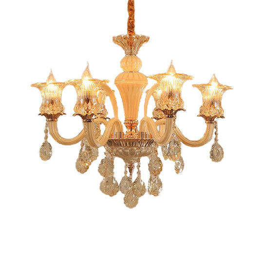 Traditional Gold Flower Chandelier Pendant Light With Clear K9 Crystal - 6/10 Heads Ideal For Living