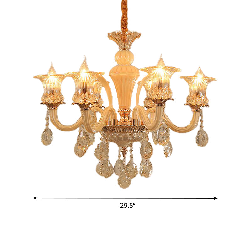 Traditional Gold Flower Chandelier Pendant Light With Clear K9 Crystal - 6/10 Heads Ideal For Living