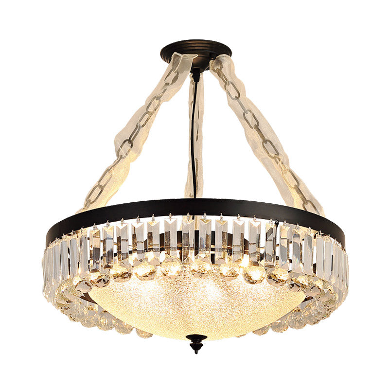 Simple Tri-Sided Crystal Rod Pendant Chandelier - 18/23.5 Wide Dome 6/9 Lights Black Ceiling Mount