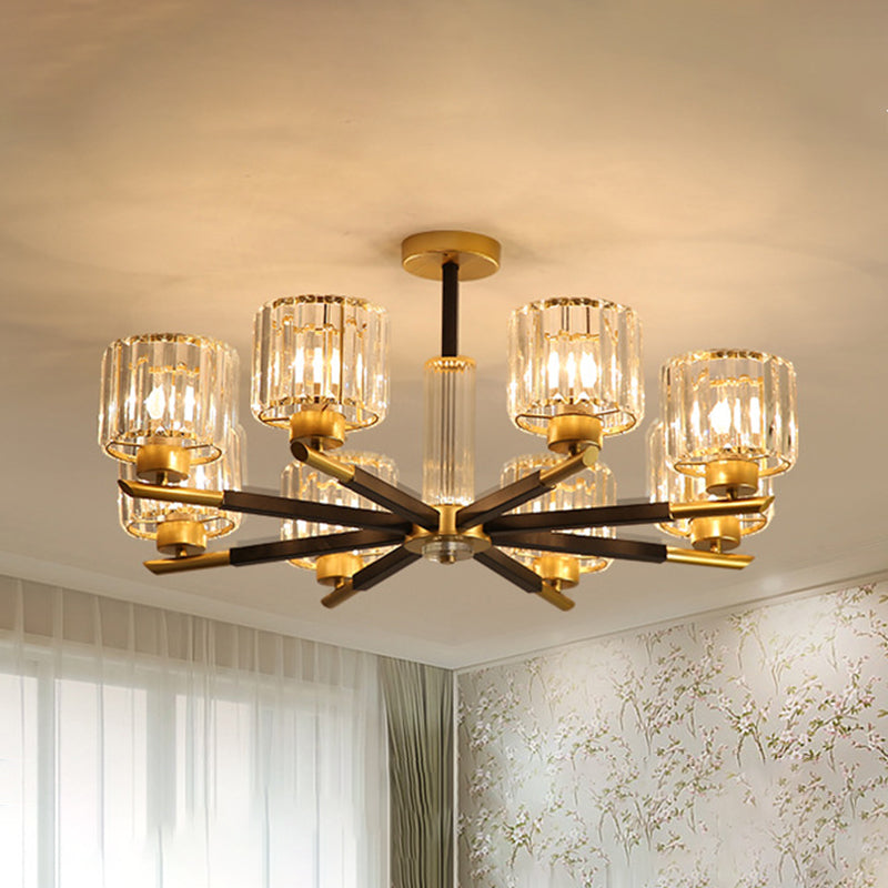 8-Light Simple Style Black And Gold Bedroom Chandelier With Crystal Rod Shade Black-Gold