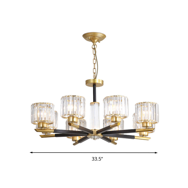 8-Light Simple Style Black And Gold Bedroom Chandelier With Crystal Rod Shade