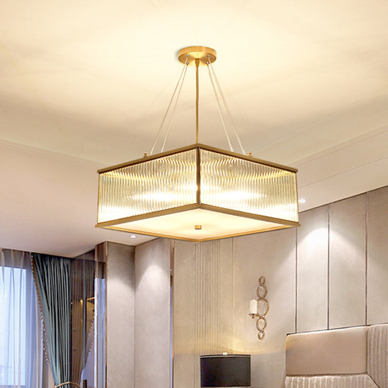 Clear Crystal Suspension Lamp: Modern 4-Light Brass Chandelier