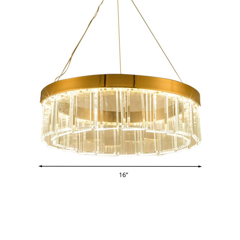 Postmodern Brass Led Crystal Panel Chandelier: Stylish Round Suspension Light Fixture