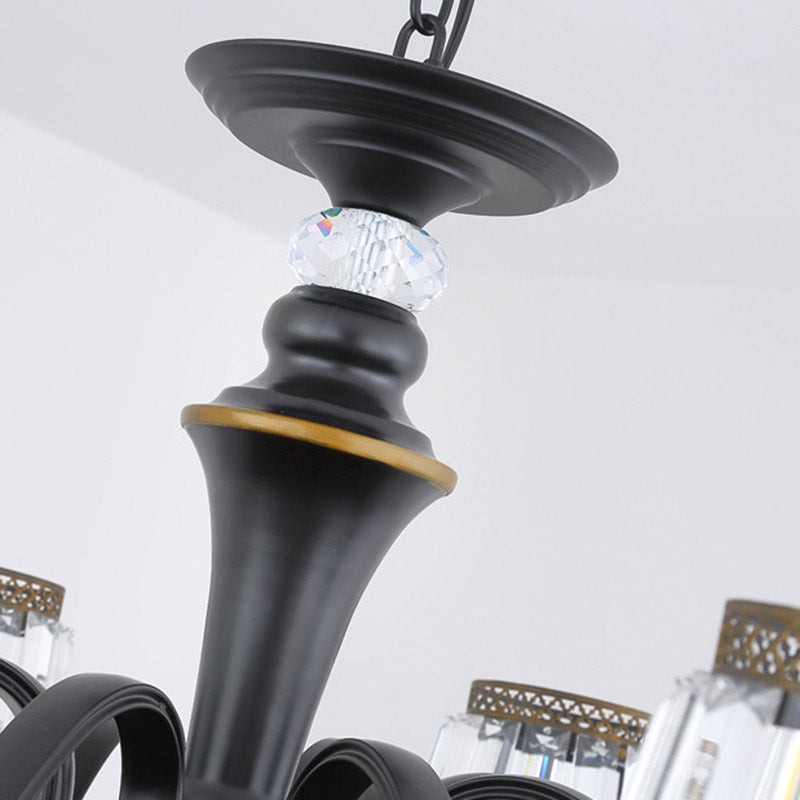 Modern Black Sputnik Chandelier - Crystal Rod Hanging Light Fixture 8/10/12 Lights Wide Design