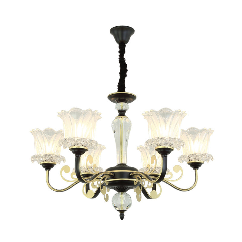 Contemporary Clear Glass Flower Pendant Light - Black Chandelier With 6/8/10 Heads