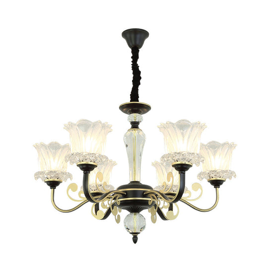 Contemporary Clear Glass Flower Pendant Light - Black Chandelier With 6/8/10 Heads