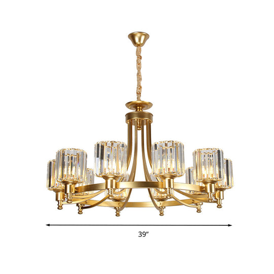 Postmodern 10-Head Cylinder Crystal Rod Pendant Chandelier – Black/Brass Hanging Ceiling Light