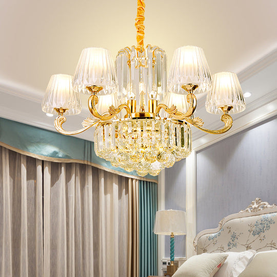 Postmodern Empire Style Suspension Light With Crystal Rods - 6/8/10 Heads Gold Pendant Chandelier 6