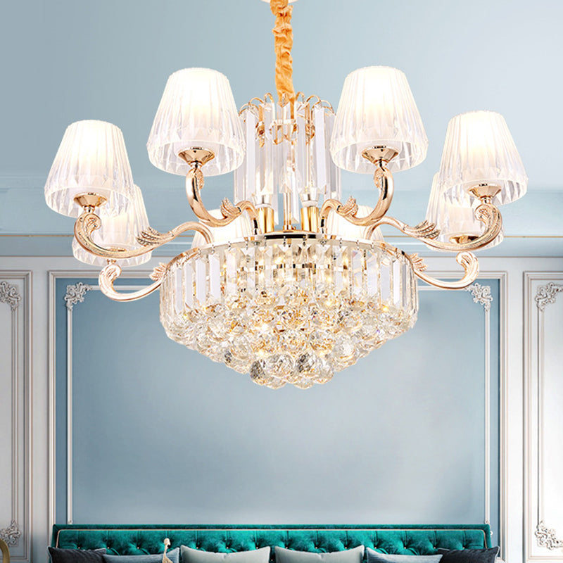 Postmodern Empire Style Suspension Light With Crystal Rods - 6/8/10 Heads Gold Pendant Chandelier 8
