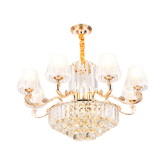 Postmodern Empire Style Suspension Light With Crystal Rods - 6/8/10 Heads Gold Pendant Chandelier