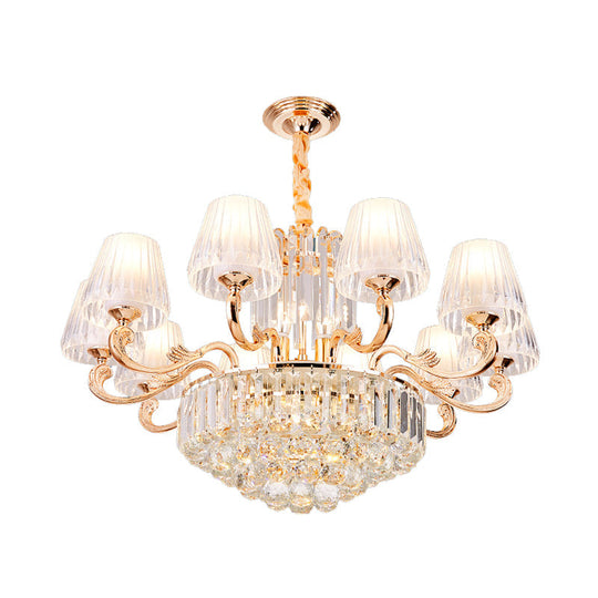 Postmodern Empire Style Suspension Light With Crystal Rods - 6/8/10 Heads Gold Pendant Chandelier