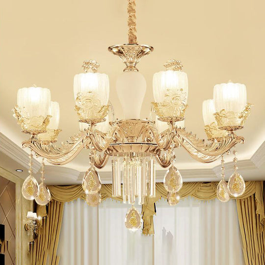 Sputnik Clear Glass Chandelier with 6/8 Gold Pendant Lights - Wide 27.5"/31.5" - Sleek and Stylish Fixture