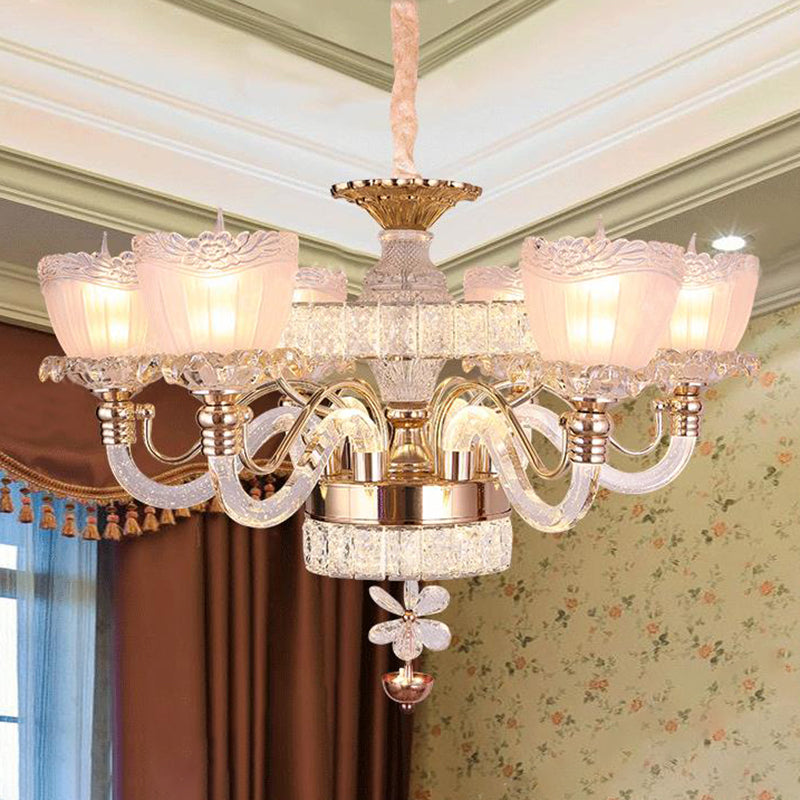 Modern Clear Crystal Ceiling Light - Rose Gold Bowl Chandelier with 6 Heads