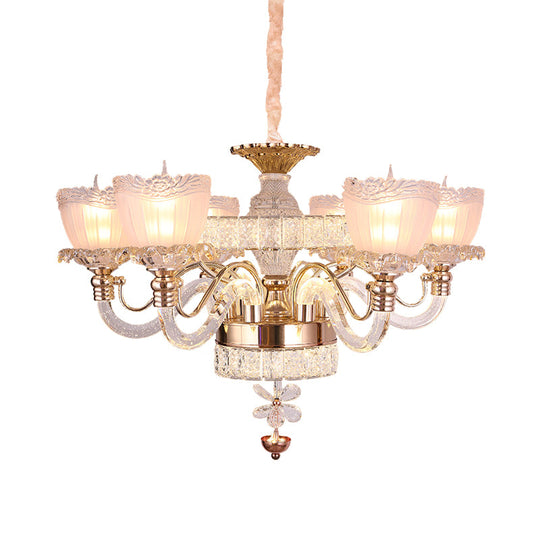 Modern Clear Crystal Ceiling Light - Rose Gold Bowl Chandelier with 6 Heads
