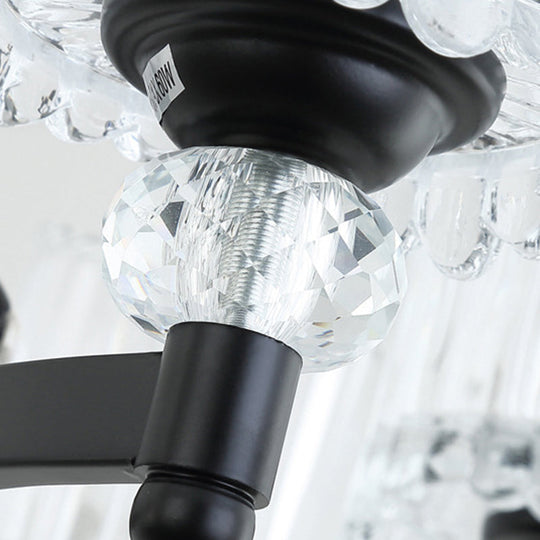Contemporary Black Suspension Lighting - Crystal Rod Hanging Lamp Kit With Multiple Head Options And