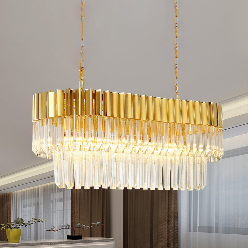 Postmodern Brass Island Light Fixture - 8 Heads Crystal Rod Hanging Design