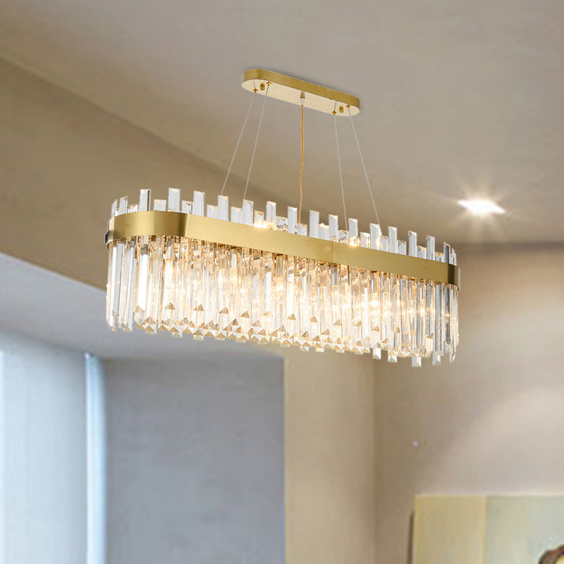 Postmodern Oval Island Lighting Fixture With Crystal Accents - 23 Head Ceiling Light Brass
