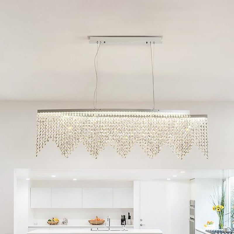 Silver Led Crystal Island Pendant - Sleek And Contemporary Ceiling Suspension Lamp