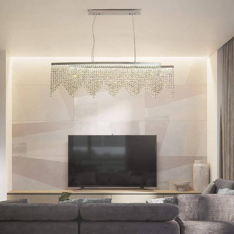 Silver Led Crystal Island Pendant - Sleek And Contemporary Ceiling Suspension Lamp