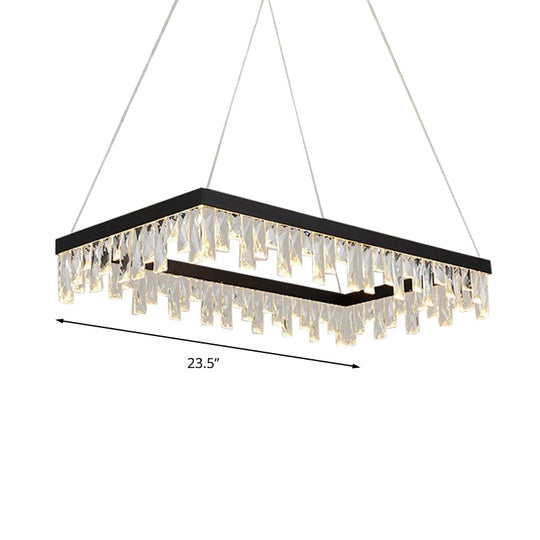 Modern Crystal Block Rectangle Hanging Light - Led Black Chandelier (16/23.5 Wide)