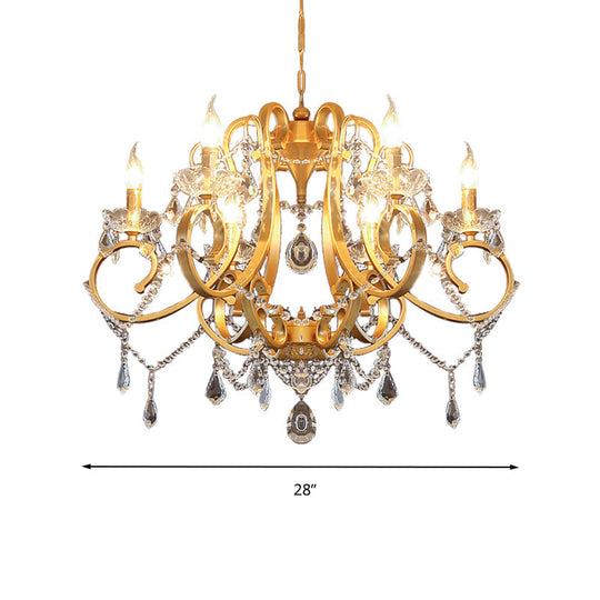 Brass Crystal Drop Chandelier Lamp - Postmodern Pendant Light For Candle Dining Room 6 Heads