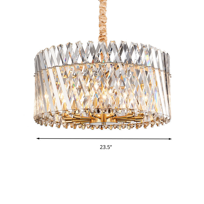 Contemporary Tri-Sided Crystal Rod Drum Ceiling Light Chandelier - 10 Heads Chandelier Fixture