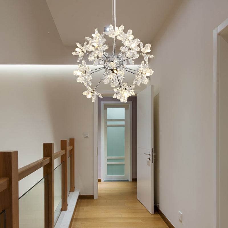 Contemporary Crystal Starburst Ceiling Light Fixture Chrome/Gold Chandelier Pendant