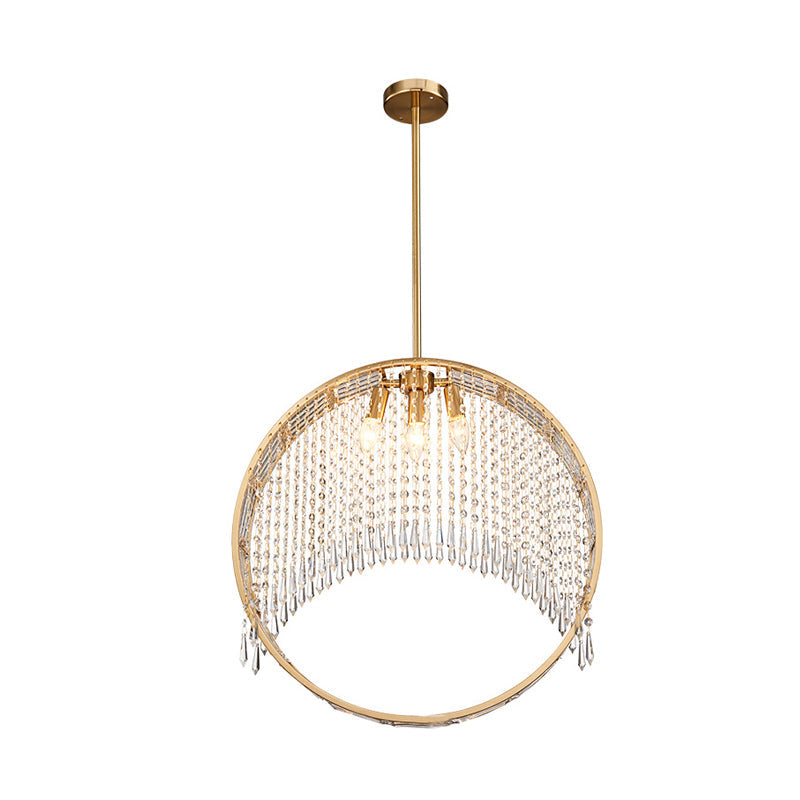 Postmodern Brass Ring Ceiling Chandelier - 3 Heads Crystal Drop Pendant Light Fixture