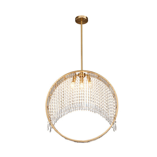 Postmodern Brass Ring Chandelier With Crystal Drop Ceiling - 3 Head Hanging Light Fixture