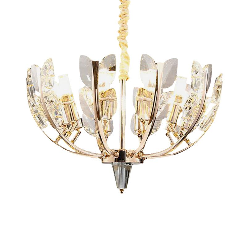 Curved Arm Hanging Ceiling Light With Leaf Crystal Accents - 8/10 Head Chandelier Lamp For Modern