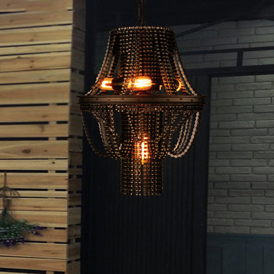 Iron Black Chandelier Pendant: 4-Light Industrial Ceiling Light Fixture With Bike Chain Design