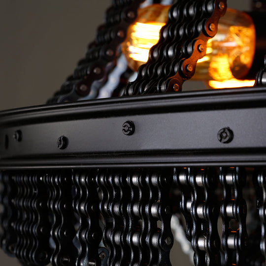 Iron Black Chandelier Pendant: 4-Light Industrial Ceiling Light Fixture With Bike Chain Design