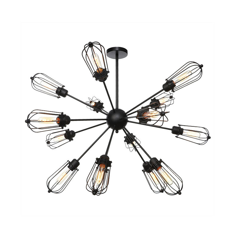Industrial Metal Bulb Cage Chandelier - Warehouse Style 9/12/15 Heads Black Hanging Lamp For Living