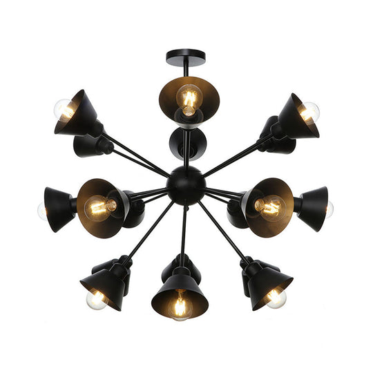 Sleek 9/12/15 Lights Black Chandelier Pendant Light With Industrial Sputnik Design - Cone Shade
