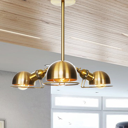 Domed Industrial Style Pendant Light With 3 Bulbs - Metallic Black/Brass Finish Chandelier Brass / A